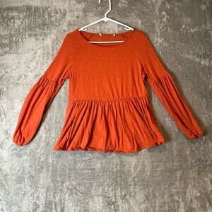 Peruvian Connection‎ Kayla Slub Top Sz XS Puff Sleeve Orange
